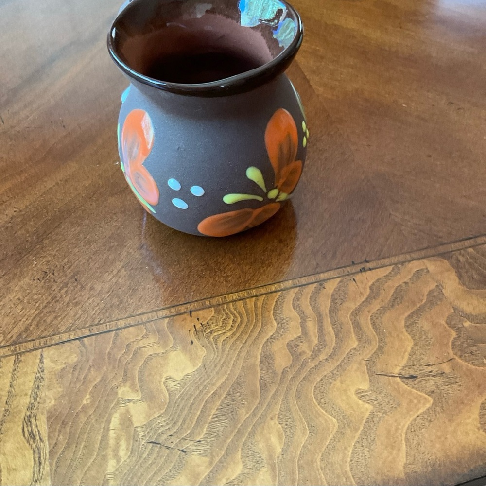 Mexican Pottery Small Pitcher Hand Painted, floral and butterflies, 4” NEW - Picture 9 of 11